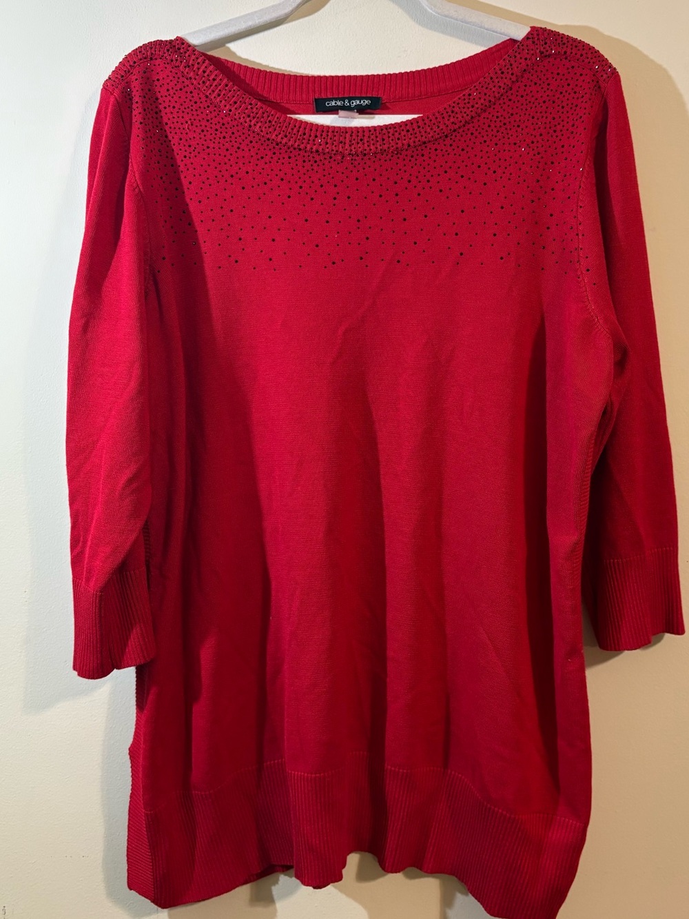 Cable & Gauge sweater women's 1X red long-sleeve black embellishments pullover - Picture 2 of 16